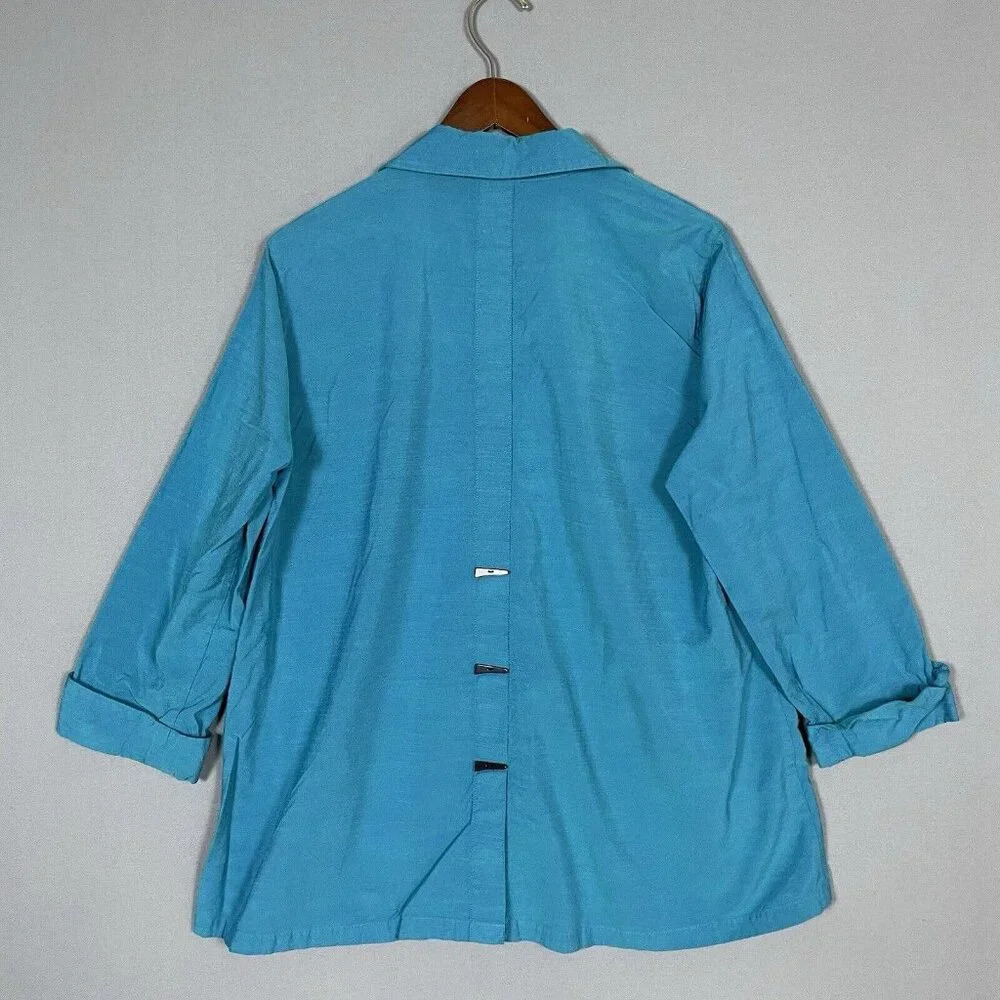 Ali Miles Button Up Shirt Tunic Top Womens Size Large L 3/4 Sleeve Blue Artsy - Picture 2 of 16